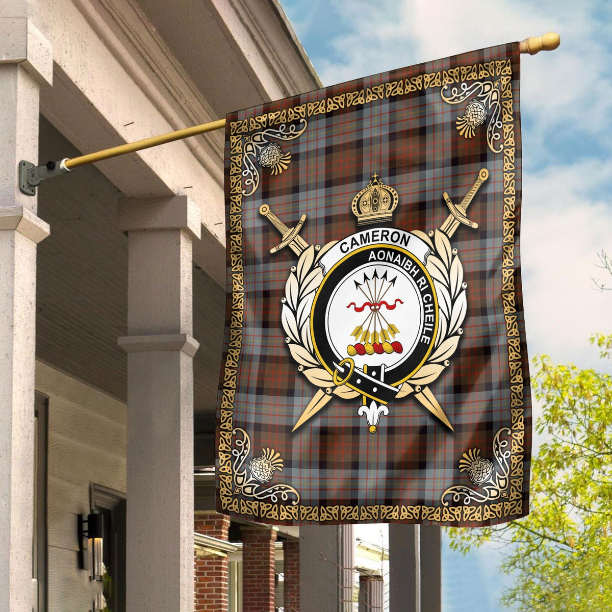 Clan Cameron of Erracht Weathered Tartan Crest Garden Flag  - Celtic Thistle  AO43 Clan Cameron Tartan Today   