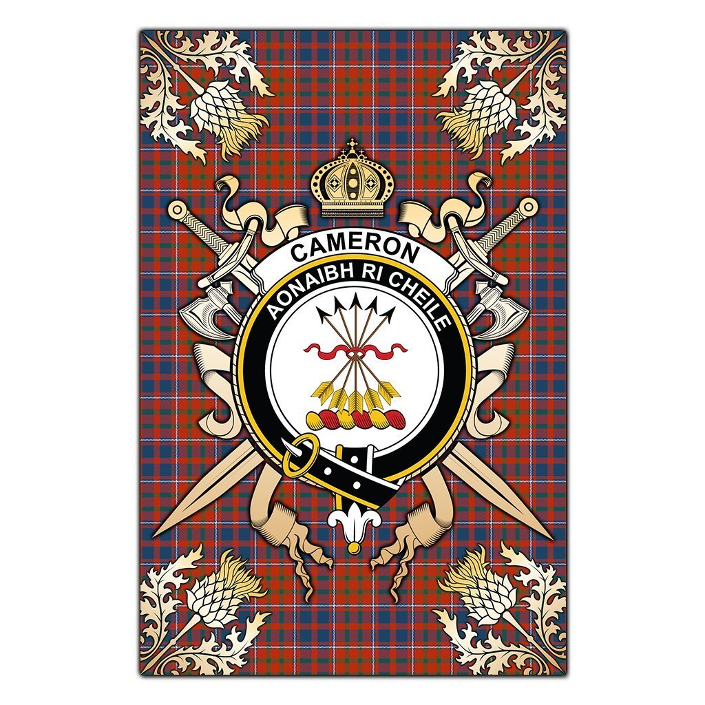 Clan Cameron Of Lochiel Ancient Tartan Crest Black Garden Flag  - Gold Thistle  XT98 Clan Cameron Tartan Today   