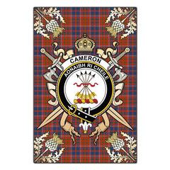 Clan Cameron Of Lochiel Ancient Tartan Crest Black Garden Flag  - Gold Thistle  XT98 Clan Cameron Tartan Today   