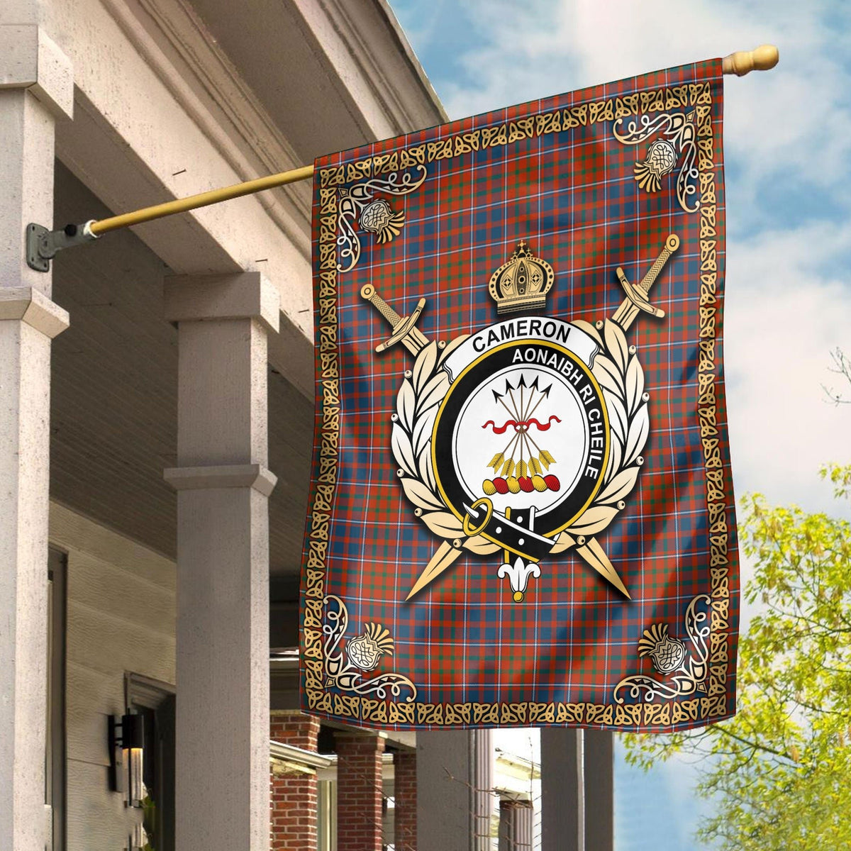 Clan Cameron of Lochiel Ancient Tartan Crest Garden Flag  - Celtic Thistle  PS91 Clan Cameron Tartan Today   