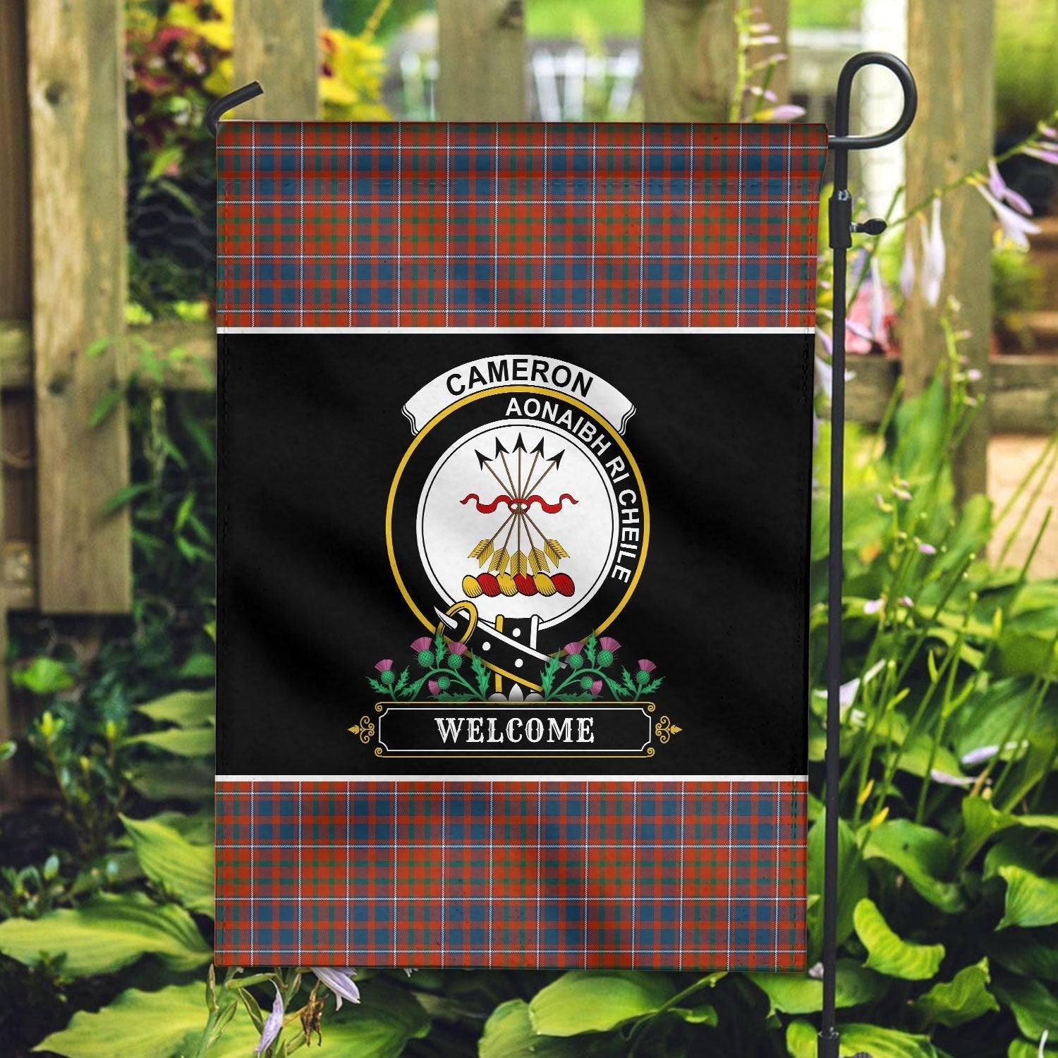 Clan Cameron of Lochiel Ancient Tartan Crest Garden Flag  - Welcome  JP72 Clan Cameron Tartan Today   