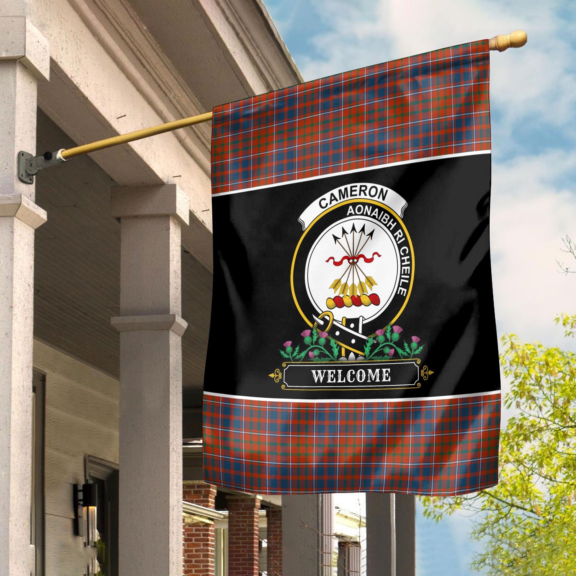 Clan Cameron of Lochiel Ancient Tartan Crest Garden Flag  - Welcome  JP72 Clan Cameron Tartan Today   