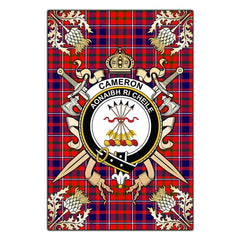 Clan Cameron Of Lochiel Modern Tartan Crest Black Garden Flag  - Gold Thistle  TN48 Clan Cameron Tartan Today   