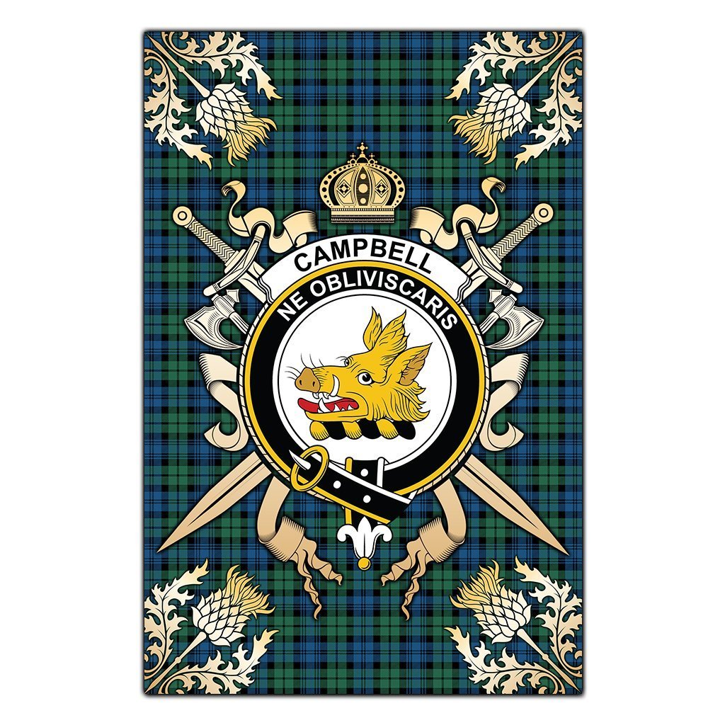 Clan Campbell Ancient 02 Tartan Crest Black Garden Flag  - Gold Thistle  AI44 Clan Campbell Tartan Today   