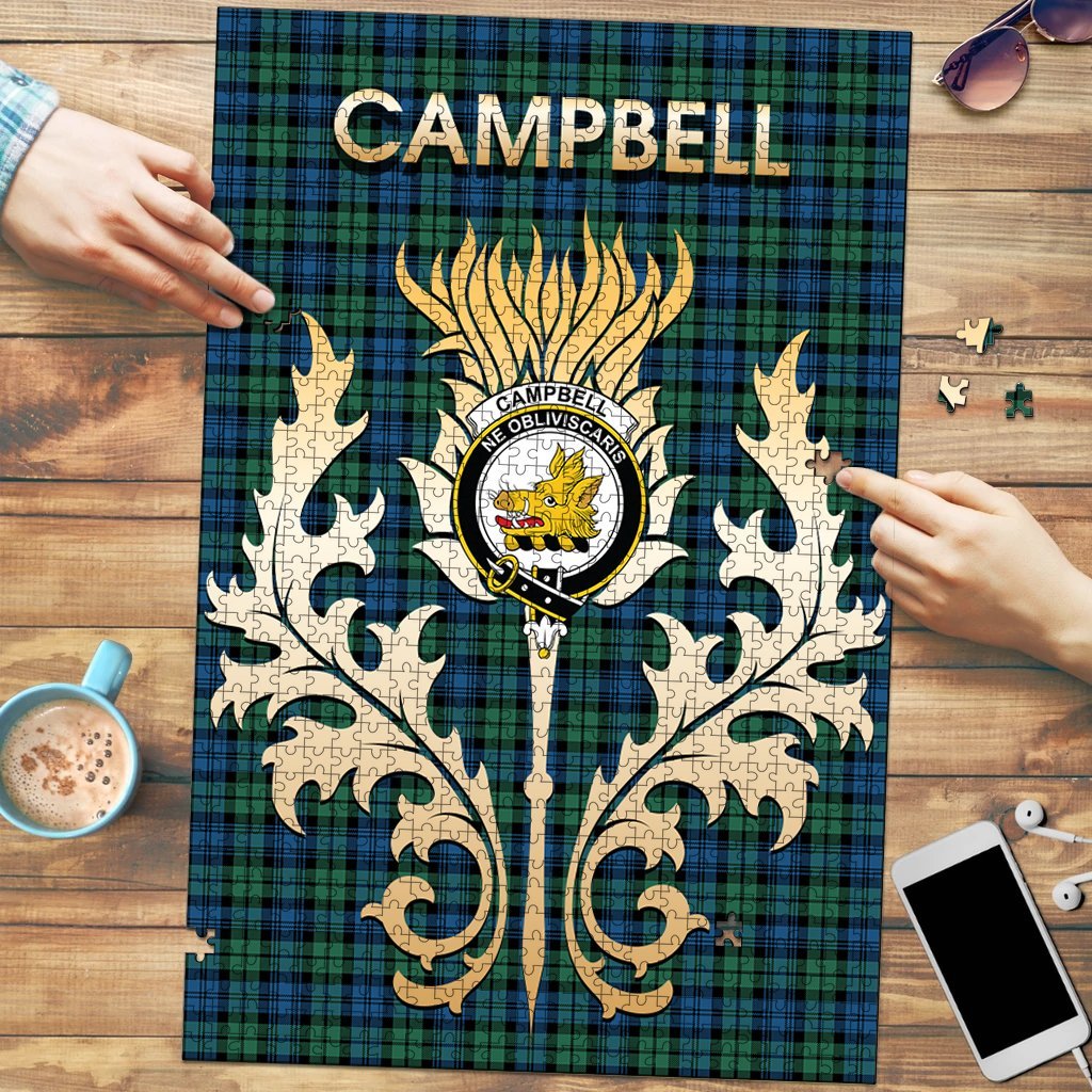 Clan Campbell Ancient 2 Tartan Crest Thistle Jigsaw Puzzles Gift For Family RQ67 Clan Campbell Tartan Today   