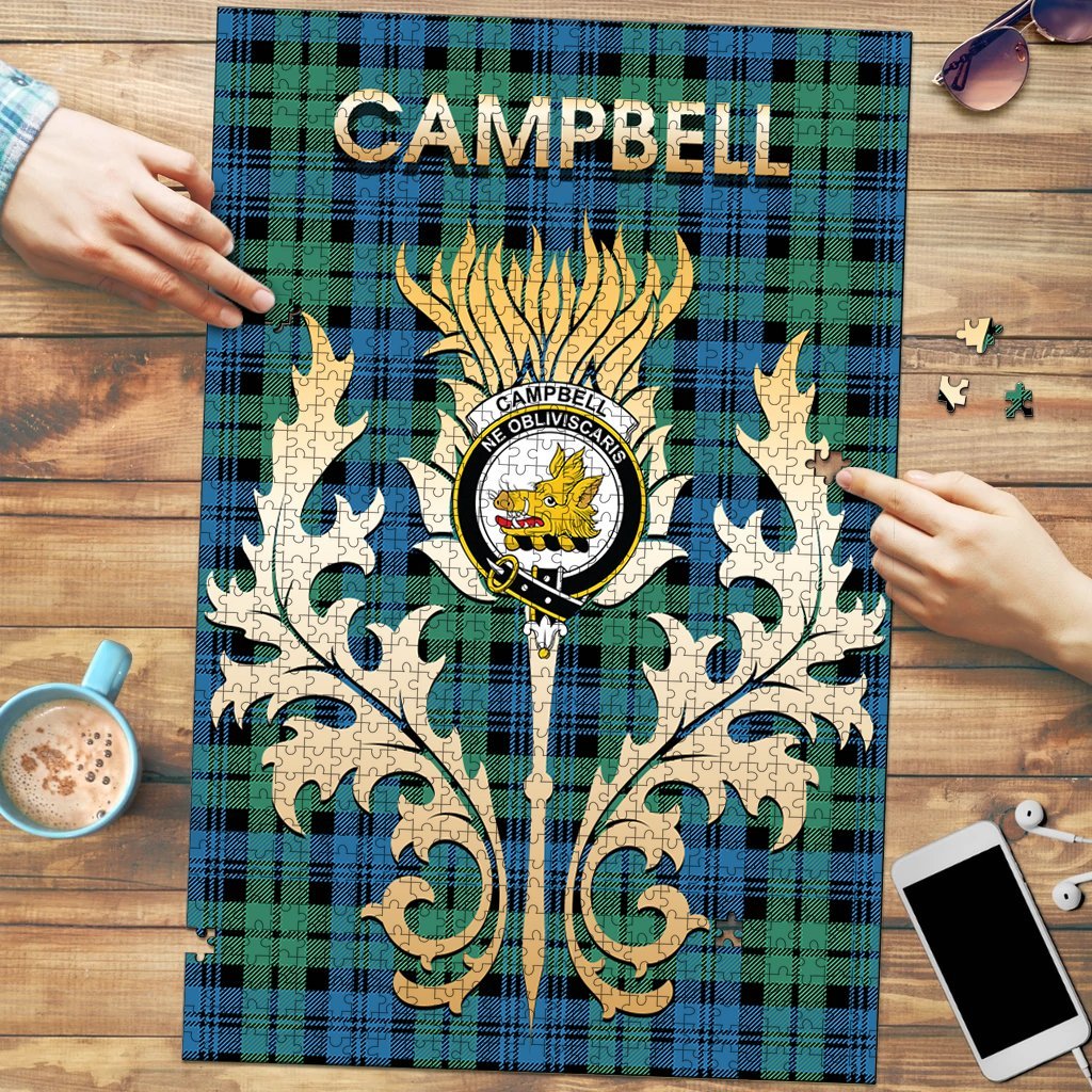 Clan Campbell Ancient Tartan Crest Thistle Jigsaw Puzzles Gift For Family HF51 Clan Campbell Tartan Today   