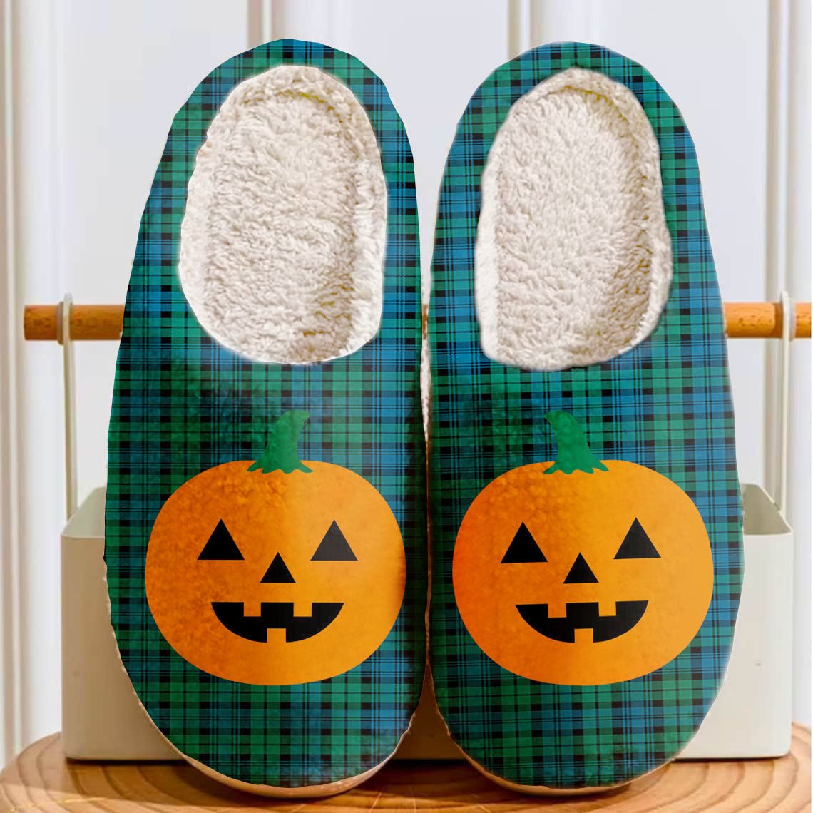 Clan Campbell Ancient Tartan Halloween Pumpkin Slippers, Fluffy Spooky Slippers XV53 Campbell Ancient Tartan Tartan Halloween   