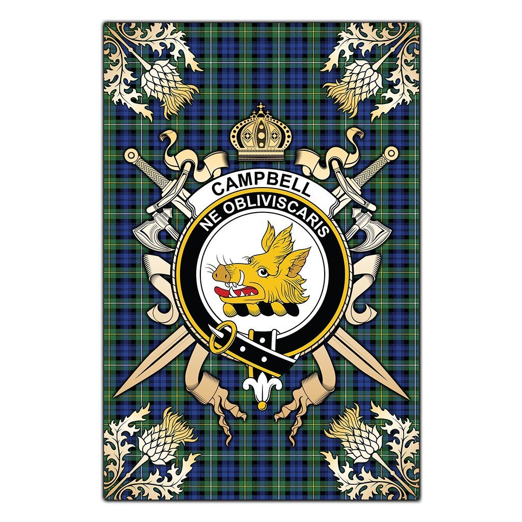 Clan Campbell Argyll Ancient Tartan Crest Black Garden Flag  - Gold Thistle  FE77 Clan Campbell Tartan Today   