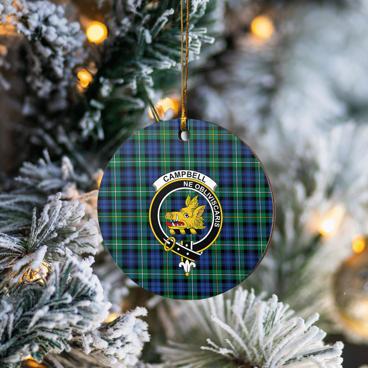 Clan Campbell Argyll Ancient Tartan Crest Round Ceramic Ornament FG53 Campbell Argyll Ancient Tartan Tartan Christmas   