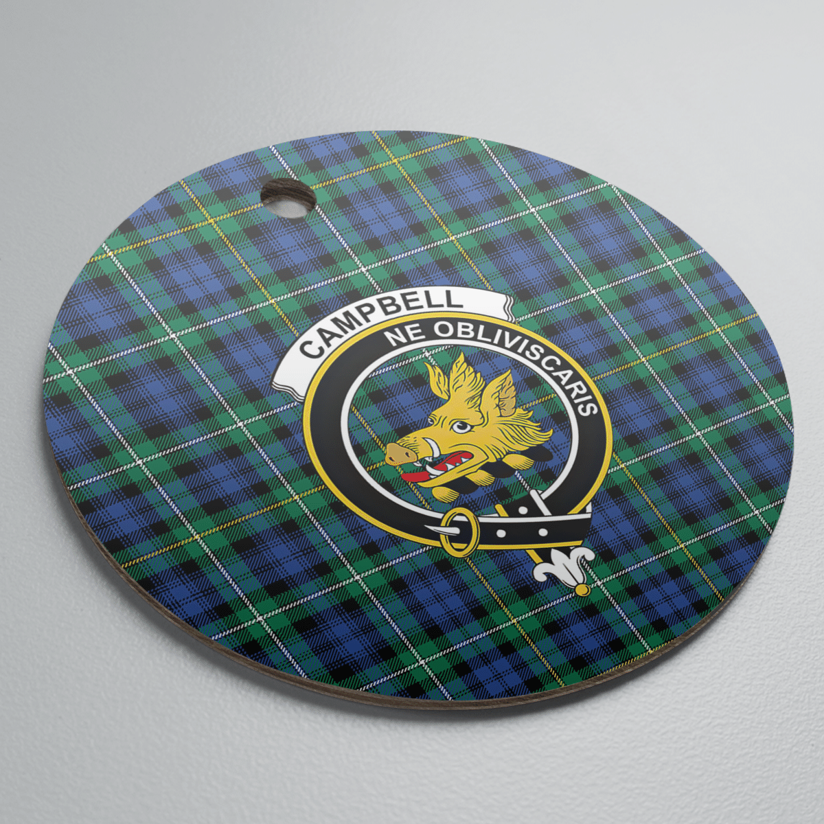 Clan Campbell Argyll Ancient Tartan Crest Round Ceramic Ornament FG53 Campbell Argyll Ancient Tartan Tartan Christmas   