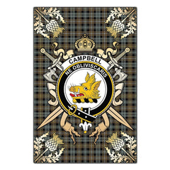 Clan Campbell Argyll Weathered Tartan Crest Black Garden Flag  - Gold Thistle  QC45 Clan Campbell Tartan Today   