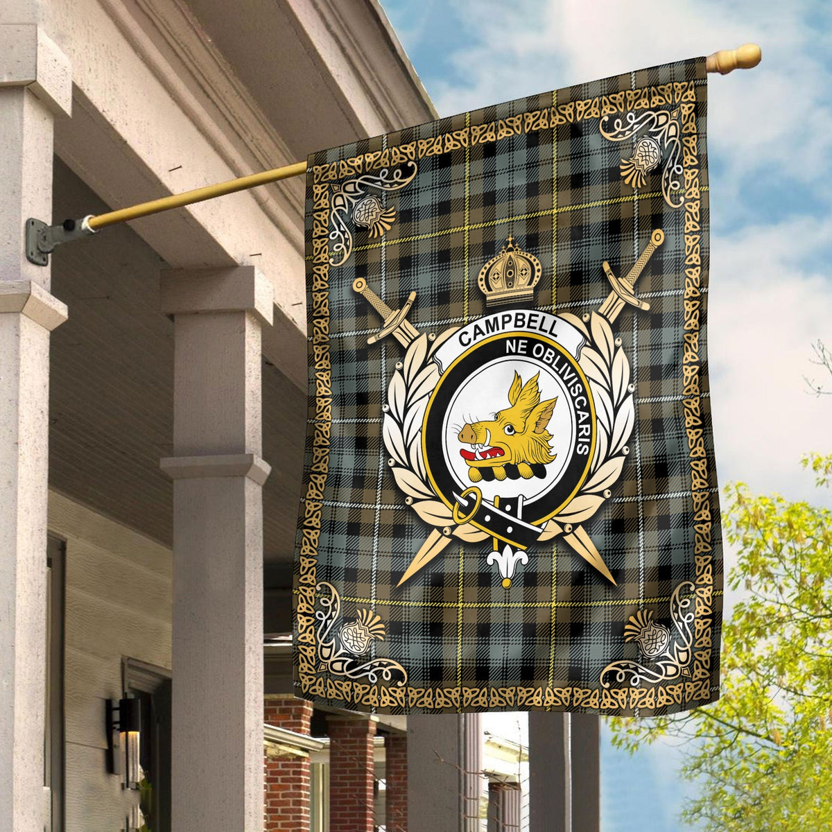 Clan Campbell Argyll Weathered Tartan Crest Garden Flag  - Celtic Thistle  XY85 Clan Campbell Tartan Today   