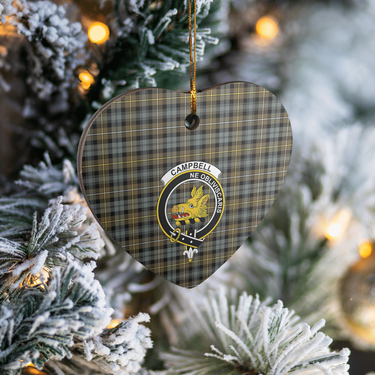 Clan Campbell Argyll Weathered Tartan Crest Heart Ceramic Ornament QN42 Campbell Argyll Weathered Tartan Tartan Christmas   