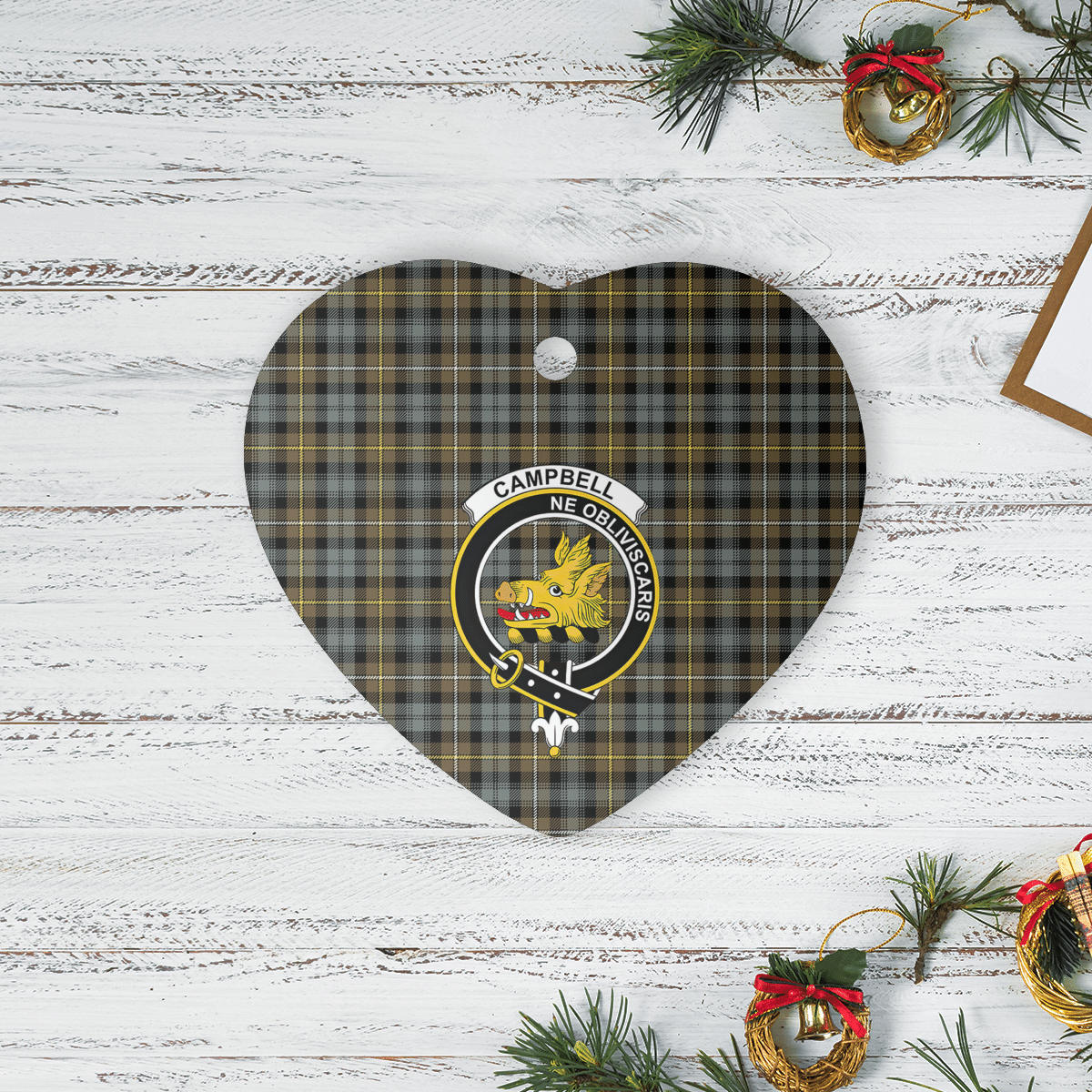 Clan Campbell Argyll Weathered Tartan Crest Heart Ceramic Ornament QN42 Campbell Argyll Weathered Tartan Tartan Christmas   