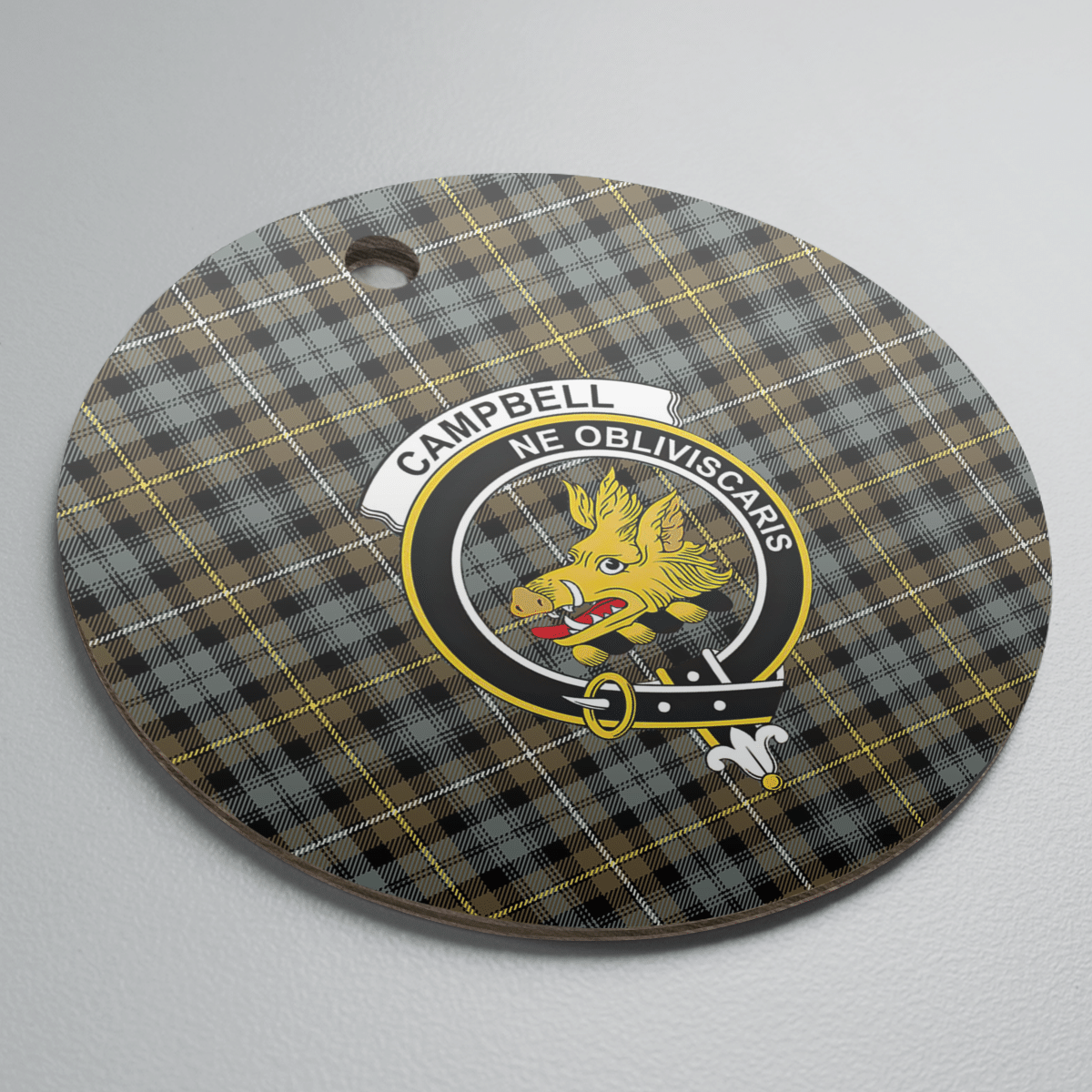 Clan Campbell Argyll Weathered Tartan Crest Round Ceramic Ornament CM62 Campbell Argyll Weathered Tartan Tartan Christmas   