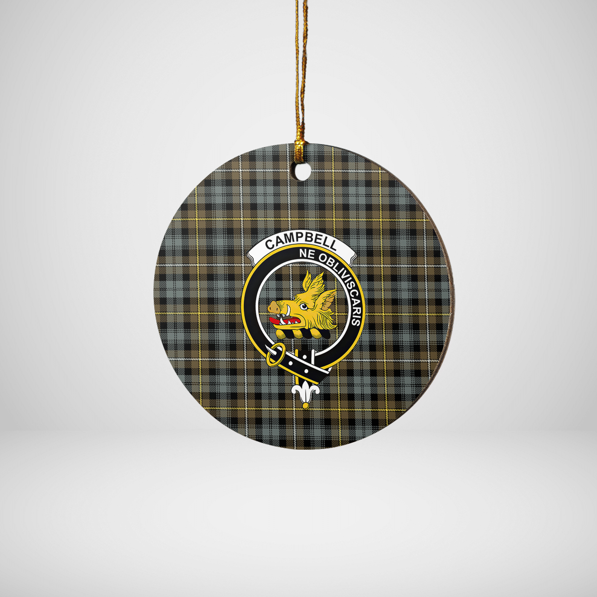 Clan Campbell Argyll Weathered Tartan Crest Round Ceramic Ornament CM62 Campbell Argyll Weathered Tartan Tartan Christmas   