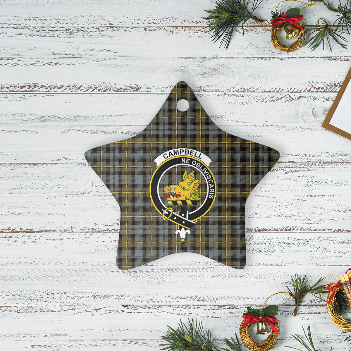 Clan Campbell Argyll Weathered Tartan Crest Star Ceramic Ornament LI40 Campbell Argyll Weathered Tartan Tartan Christmas   