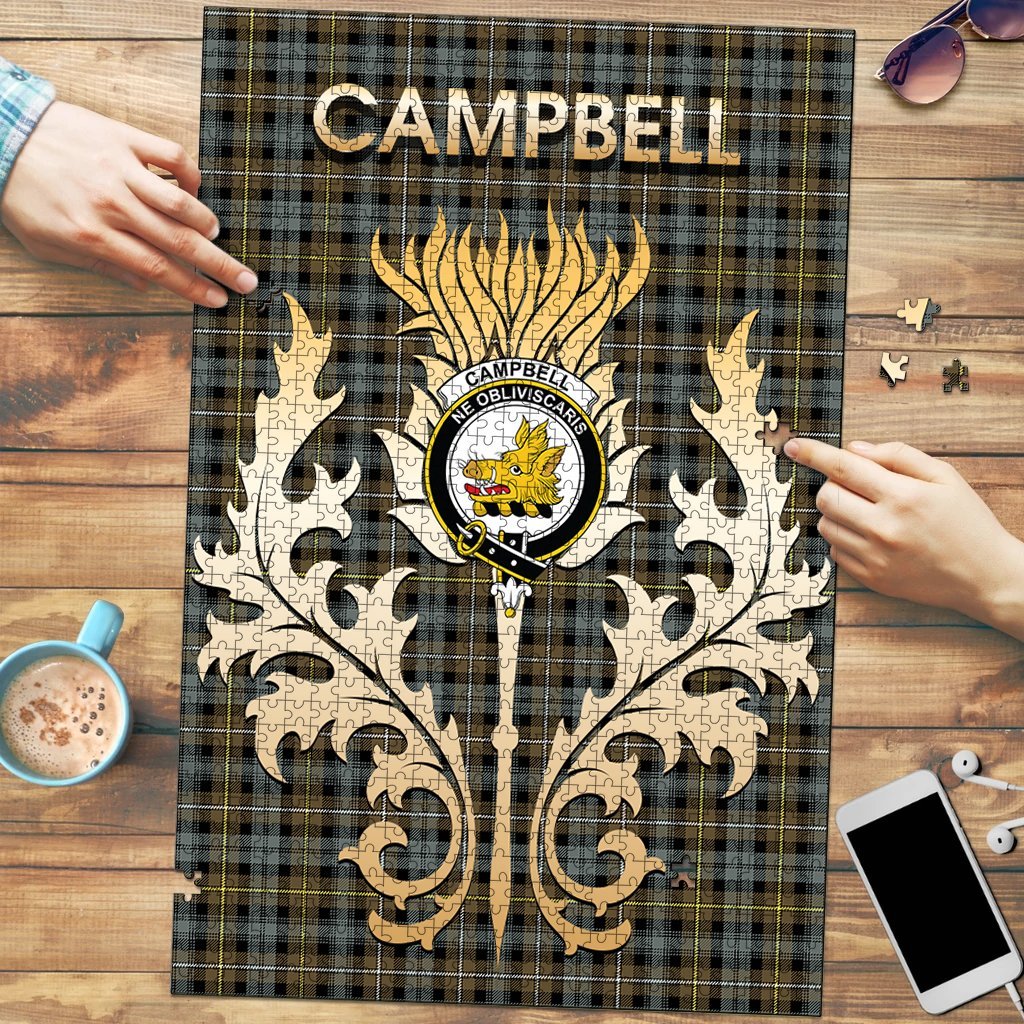 Clan Campbell Argyll Weathered Tartan Crest Thistle Jigsaw Puzzles Gift For Family SU48 Clan Campbell Tartan Today   