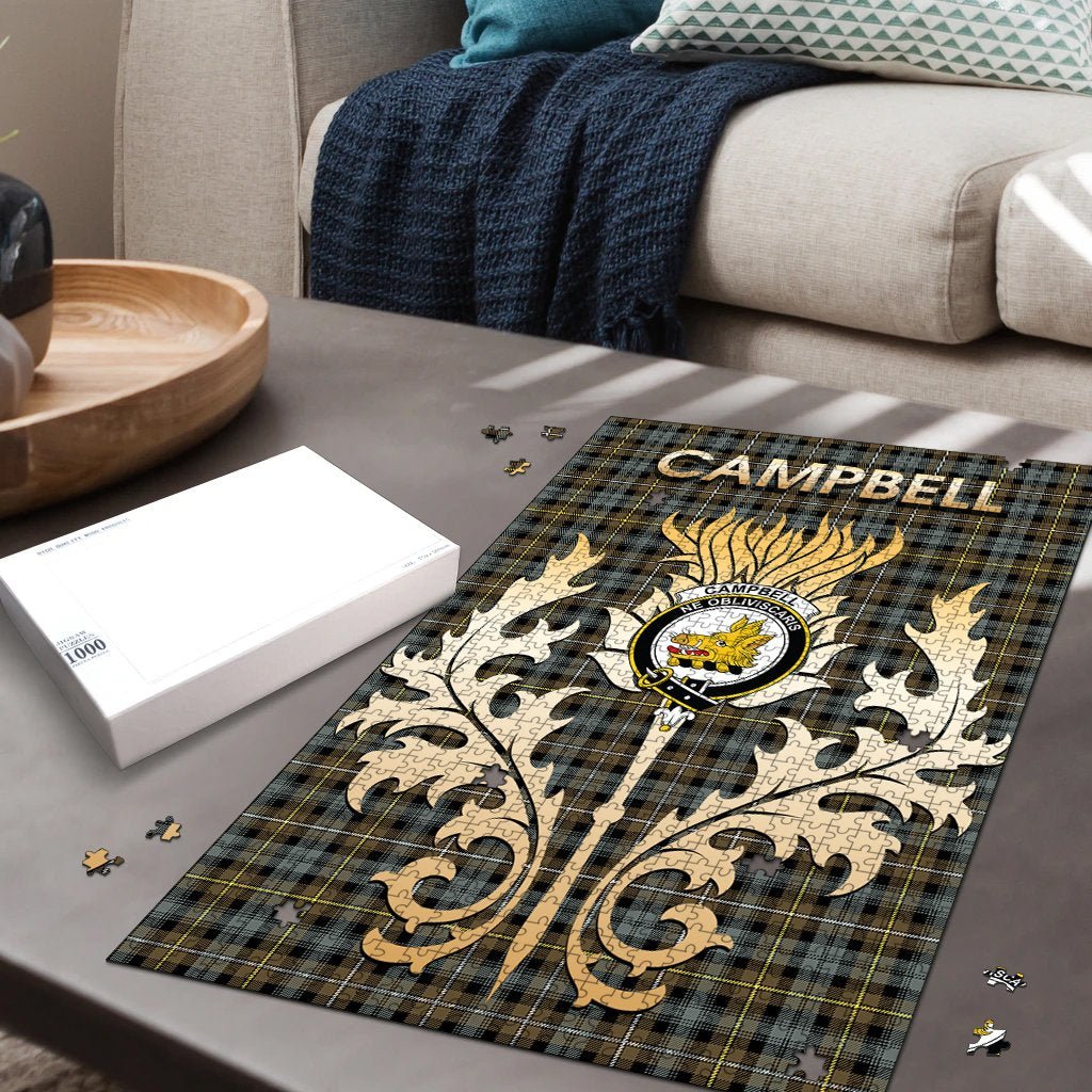 Clan Campbell Argyll Weathered Tartan Crest Thistle Jigsaw Puzzles Gift For Family SU48 Clan Campbell Tartan Today   