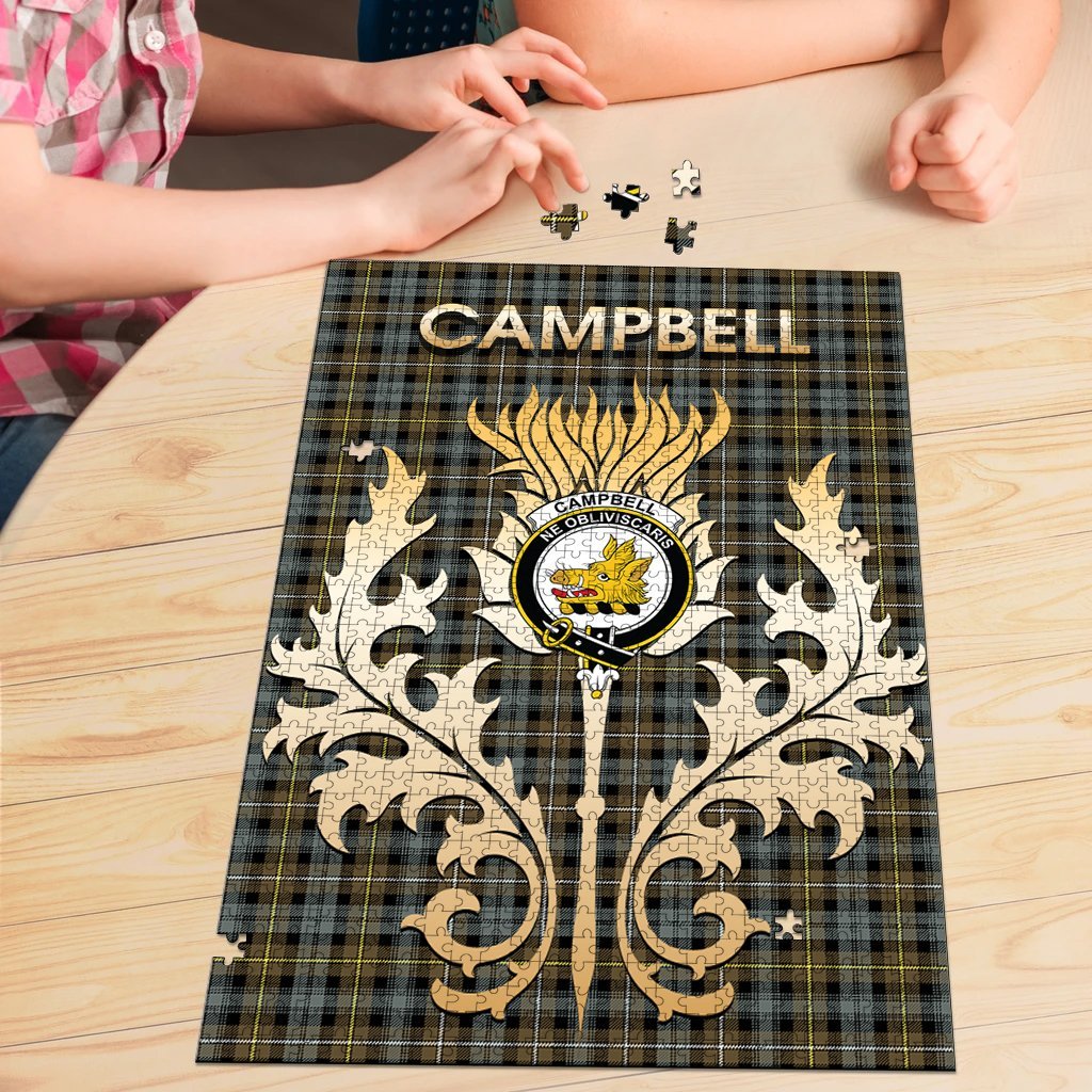 Clan Campbell Argyll Weathered Tartan Crest Thistle Jigsaw Puzzles Gift For Family SU48 Clan Campbell Tartan Today   