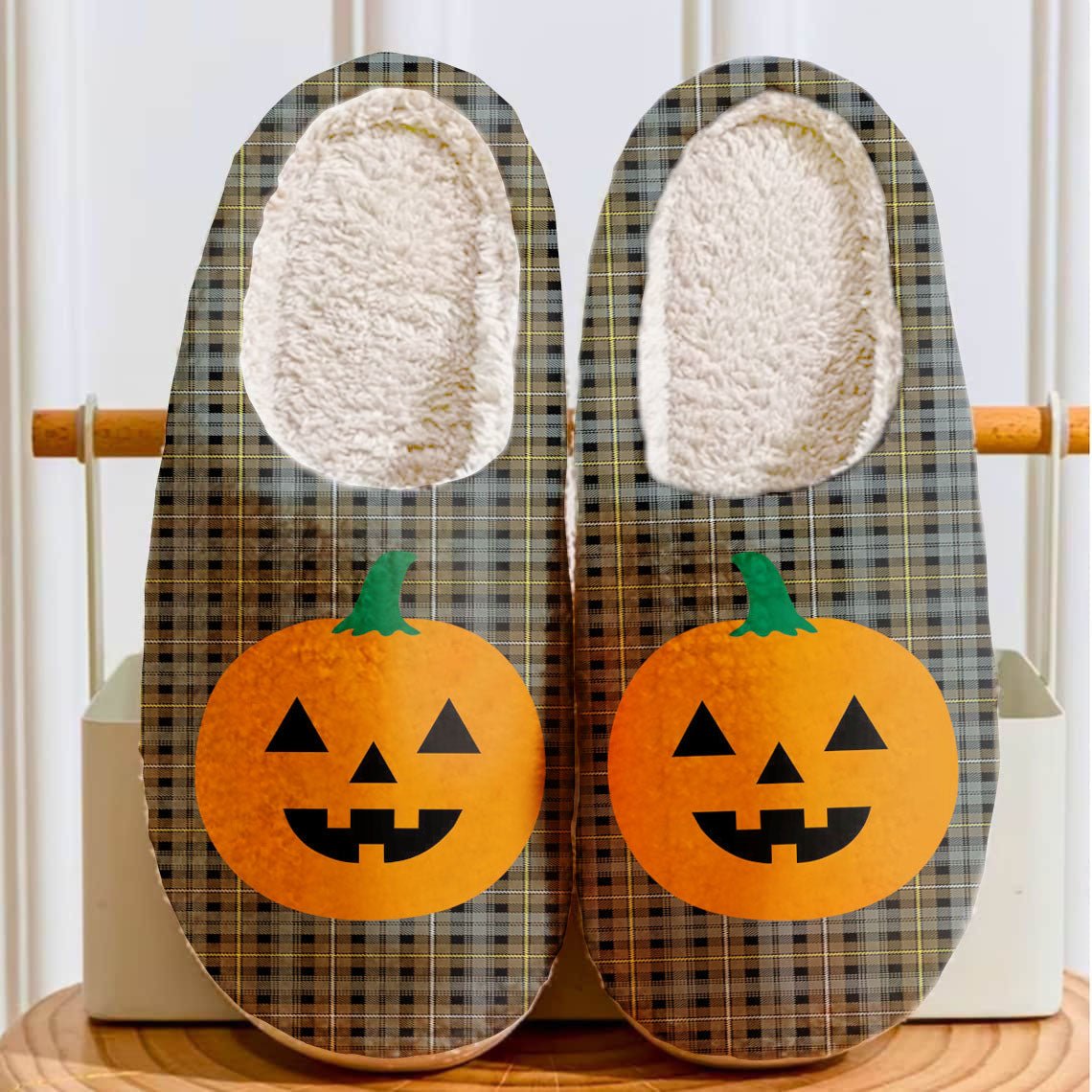 Clan Campbell Argyll Weathered Tartan Halloween Pumpkin Slippers, Fluffy Spooky Slippers NG97 Campbell Argyll Weathered Tartan Tartan Halloween   