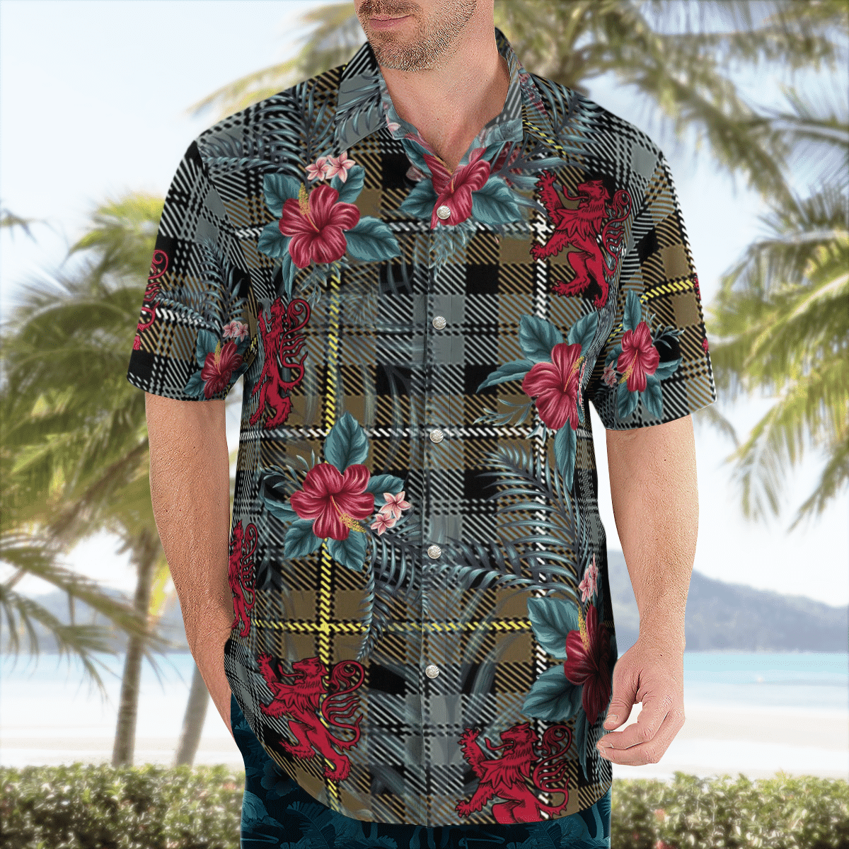 Clan Campbell Argyll Weathered Tartan Scottish Lion Hawaiian Shirt TO98 Campbell Argyll Weathered Tartan Tartan Hawaii Shirt   