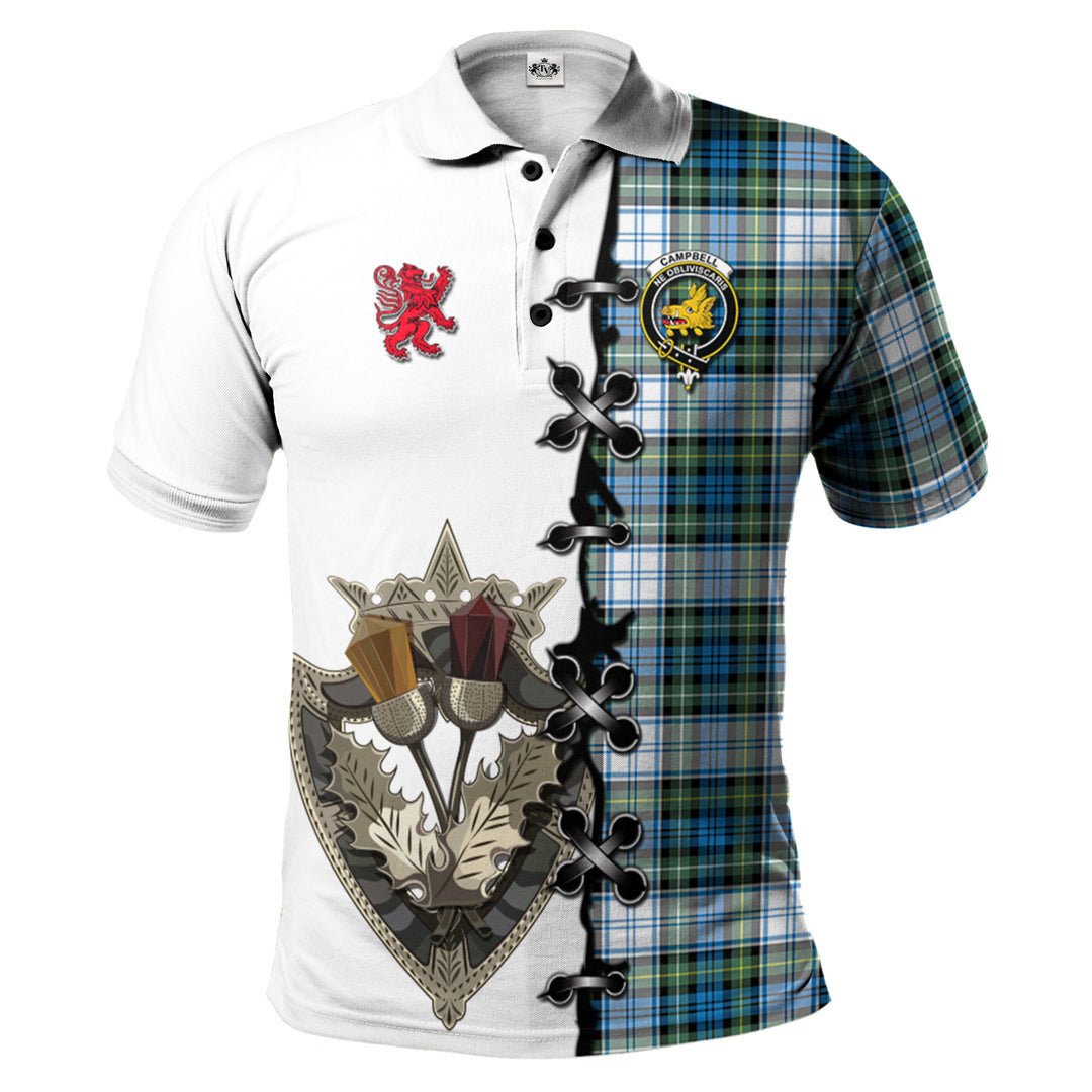 Clan Campbell Dress Ancient Tartan Polo Shirt - Lion Rampant And Celtic Thistle Style JT41 Campbell Dress Ancient Tartan Tartan Polo   