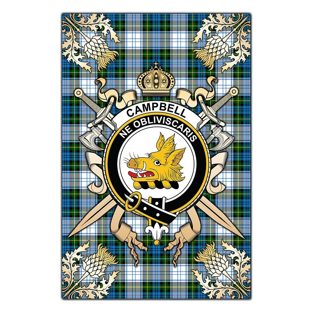 Clan Campbell Dress Tartan Crest Black Garden Flag  - Gold Thistle  TK45 Clan Campbell Tartan Today   