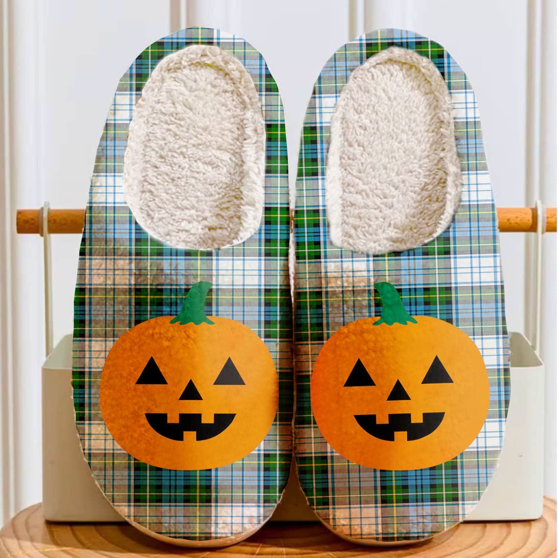 Clan Campbell Dress Tartan Halloween Pumpkin Slippers, Fluffy Spooky Slippers IJ46 Campbell Dress Tartan Tartan Halloween   