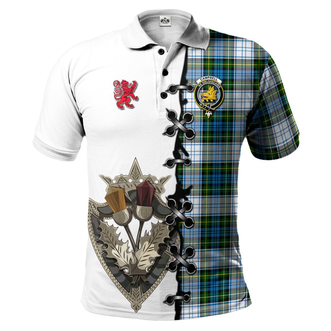 Clan Campbell Dress Tartan Polo Shirt - Lion Rampant And Celtic Thistle Style YT52 Campbell Dress Tartan Tartan Polo   