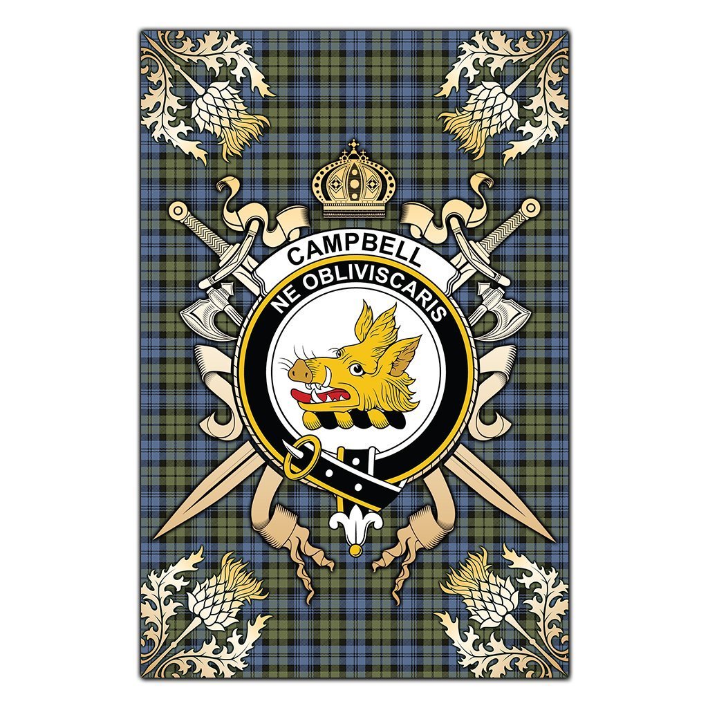 Clan Campbell Faded Tartan Crest Black Garden Flag  - Gold Thistle  NT12 Clan Campbell Tartan Today   