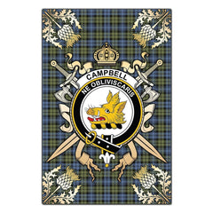 Clan Campbell Faded Tartan Crest Black Garden Flag  - Gold Thistle  NT12 Clan Campbell Tartan Today   