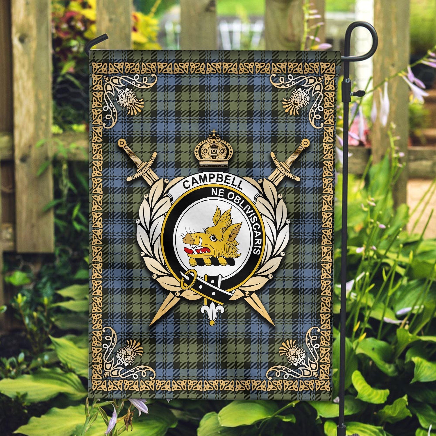 Clan Campbell Faded Tartan Crest Garden Flag  - Celtic Thistle  MF86 Clan Campbell Tartan Today   