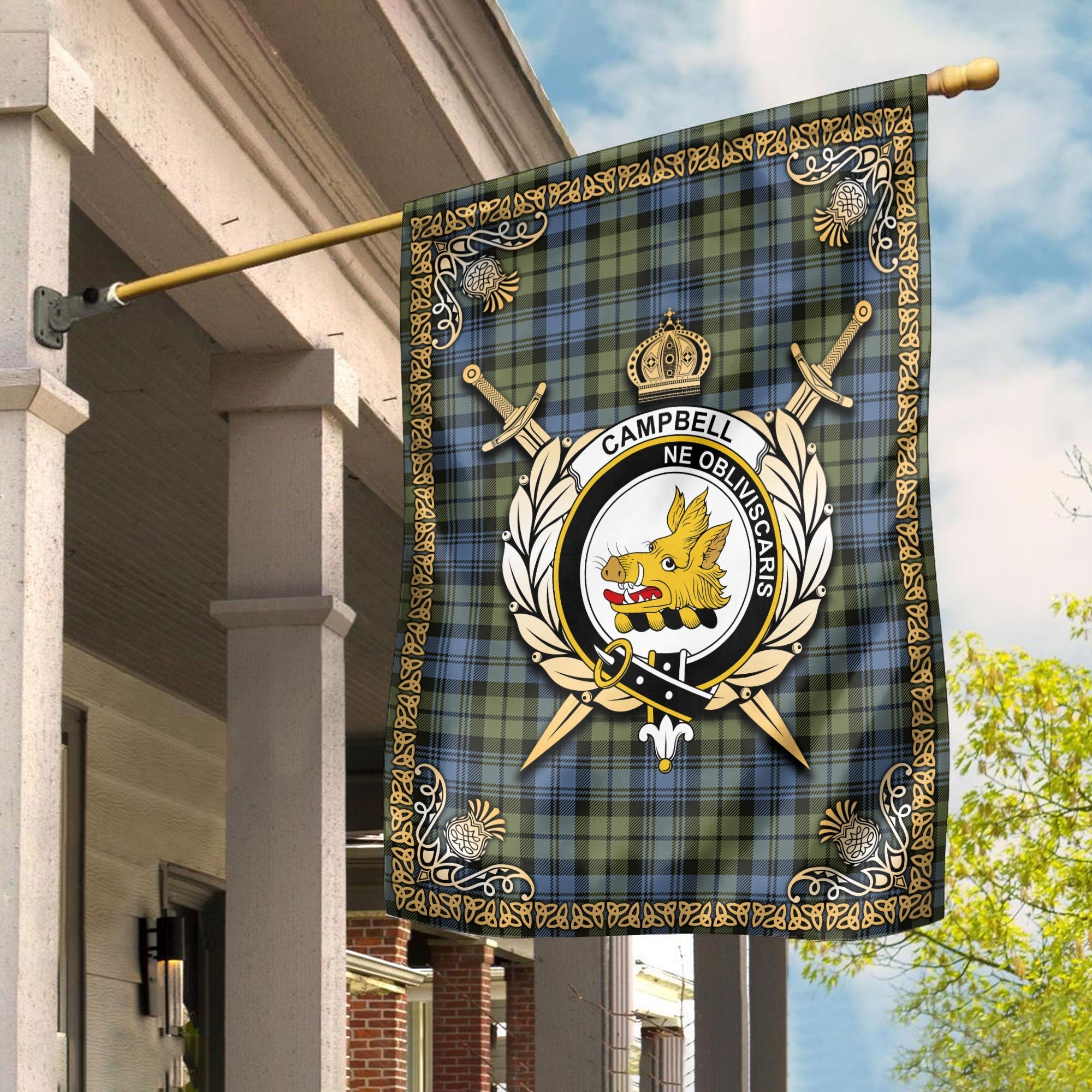 Clan Campbell Faded Tartan Crest Garden Flag  - Celtic Thistle  MF86 Clan Campbell Tartan Today   