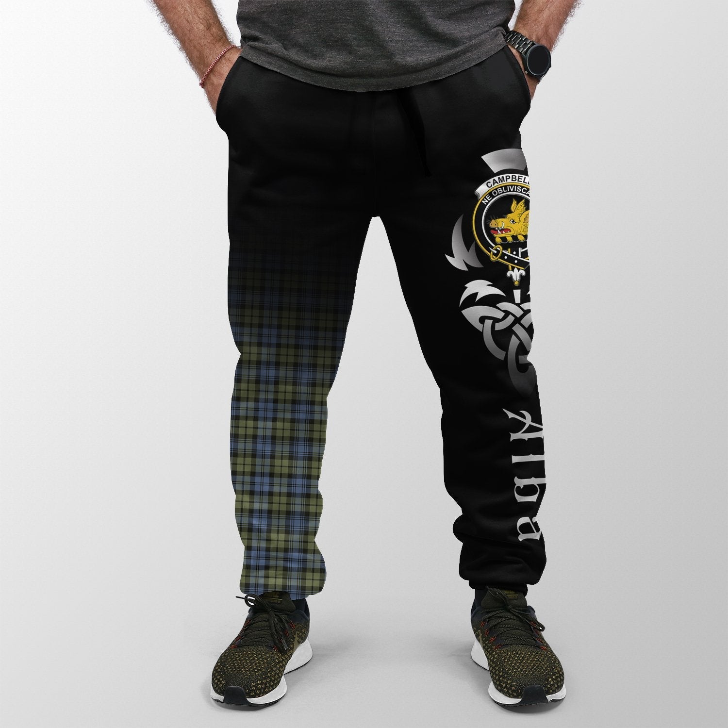 Clan Campbell Faded Tartan Crest Jogger Sweatpants  Alba Celtic Style FJ87 Clan Campbell Tartan Today   