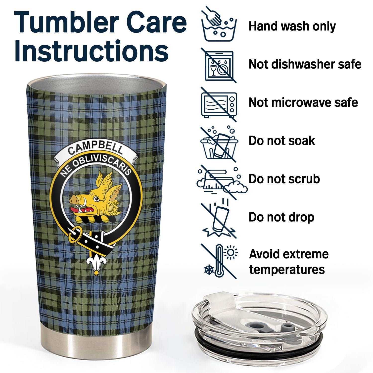 Clan Campbell Faded Tartan Crest Tumbler IO59 Clan Campbell Tartan Today   