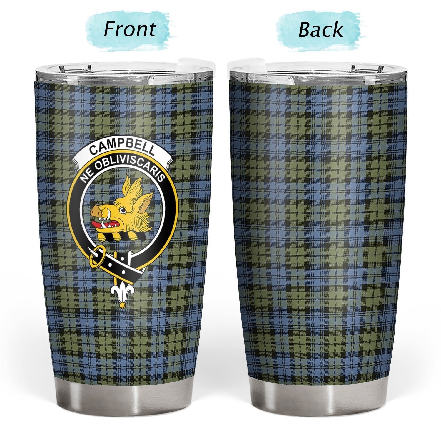 Clan Campbell Faded Tartan Crest Tumbler IO59 Clan Campbell Tartan Today   