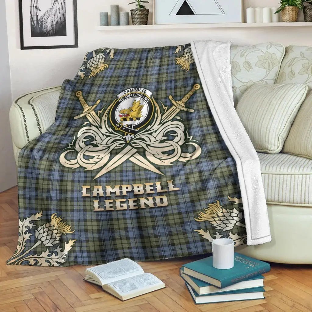 Clan Campbell Faded Tartan Gold Courage Symbol Blanket SK14 Clan Campbell Tartan Today   