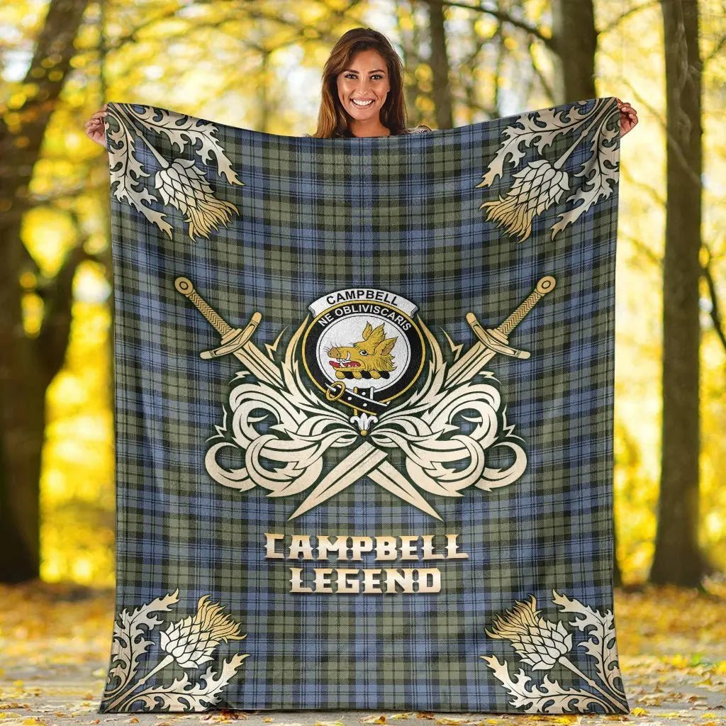 Clan Campbell Faded Tartan Gold Courage Symbol Blanket SK14 Clan Campbell Tartan Today   