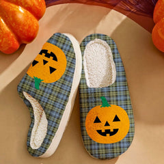 Clan Campbell Faded Tartan Halloween Pumpkin Slippers, Fluffy Spooky Slippers YH98 Campbell Faded Tartan Tartan Halloween   