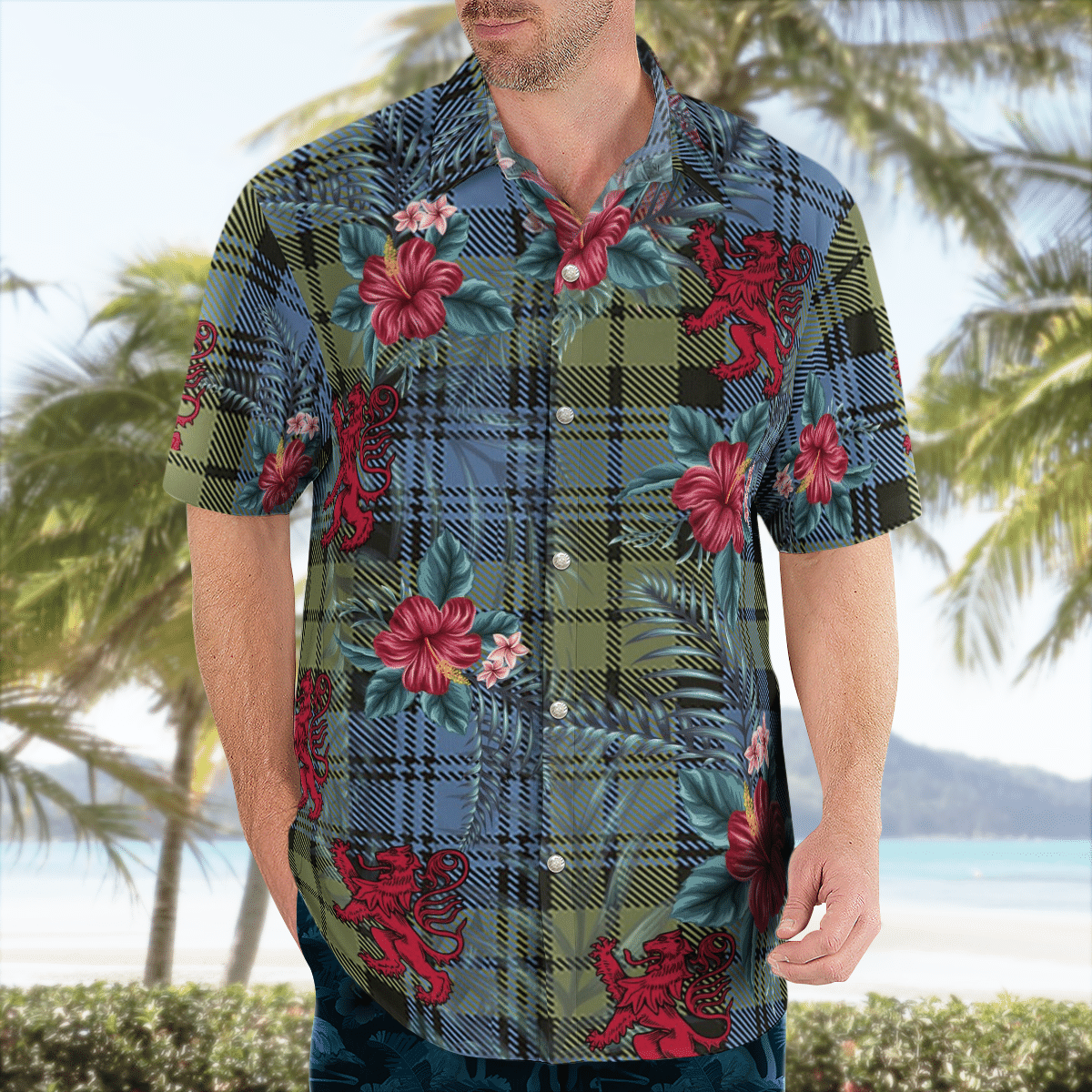 Clan Campbell Faded Tartan Scottish Lion Hawaiian Shirt DY37 Campbell Faded Tartan Tartan Hawaii Shirt   