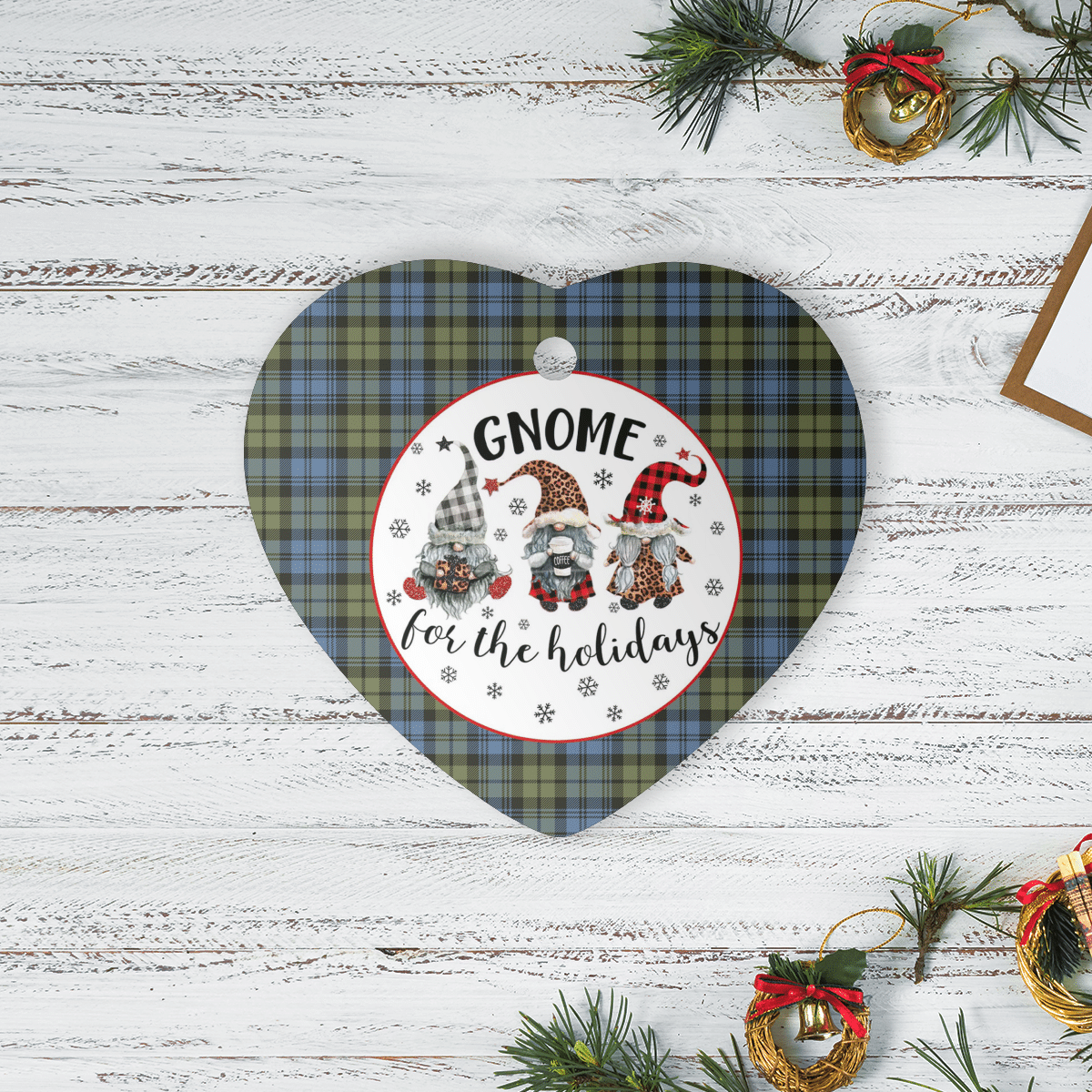 Clan Campbell Faded Tartan Tartan Crest Gnome Heart Ceramic Ornament BM37 Campbell Faded Tartan Tartan Christmas   