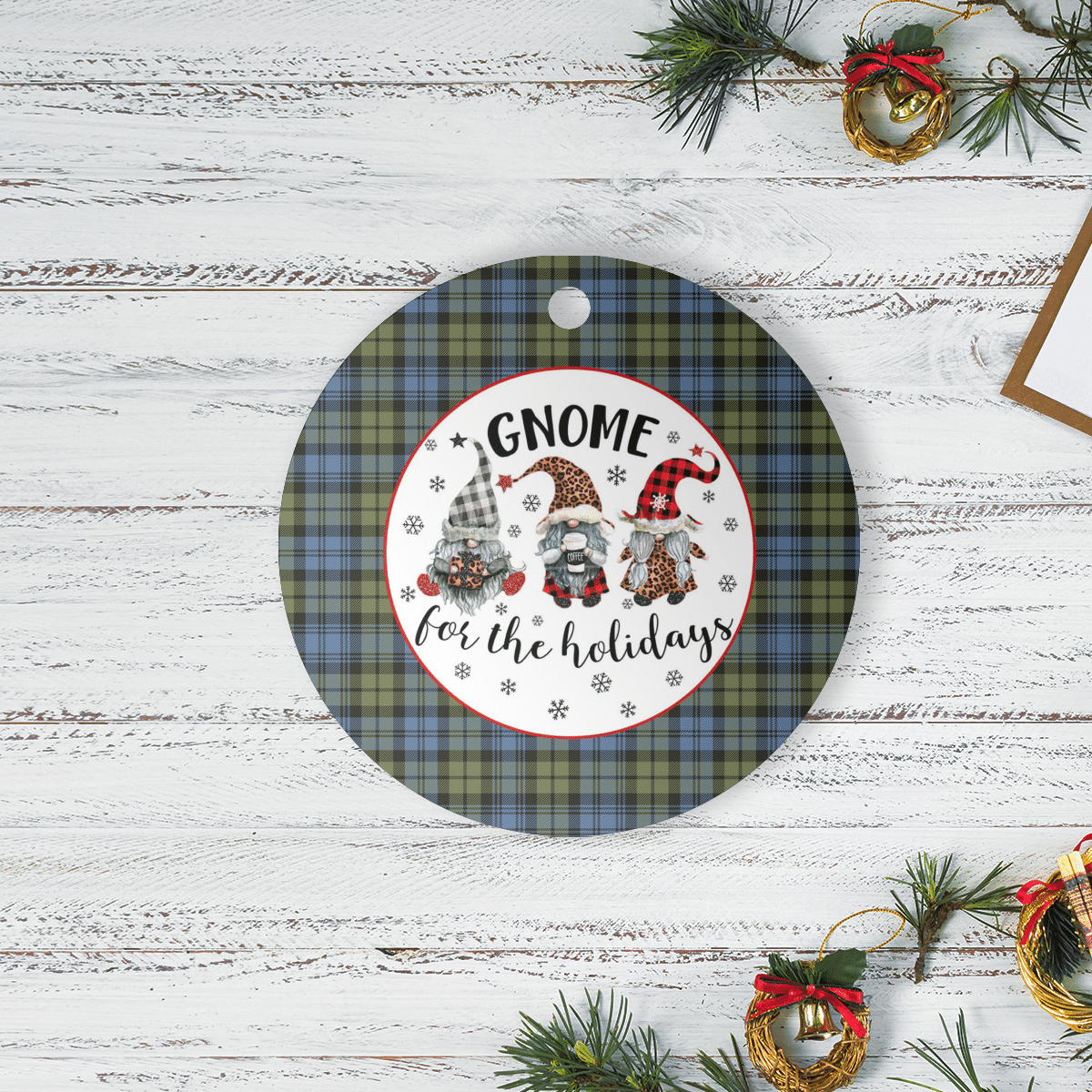 Clan Campbell Faded Tartan Tartan Crest Gnome Round Ceramic Ornament CP35 Campbell Faded Tartan Tartan Christmas   