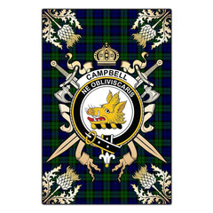 Clan Campbell Modern Tartan Crest Black Garden Flag  - Gold Thistle  RZ19 Clan Campbell Tartan Today   