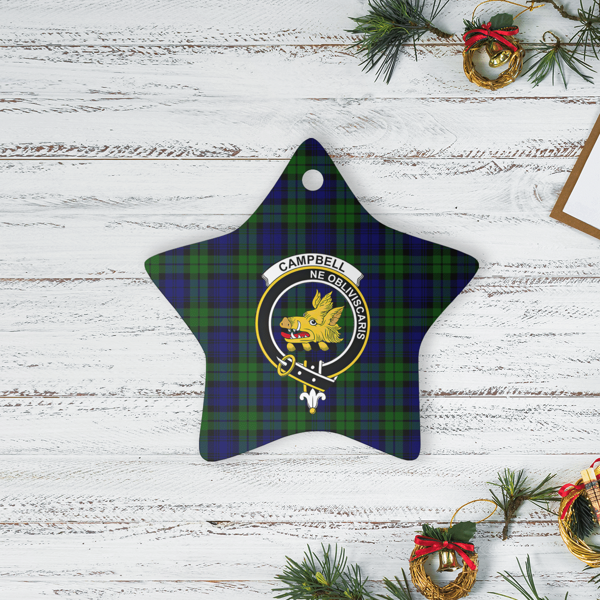 Clan Campbell Modern Tartan Crest Star Ceramic Ornament KC51 Campbell Modern Tartan Tartan Christmas   