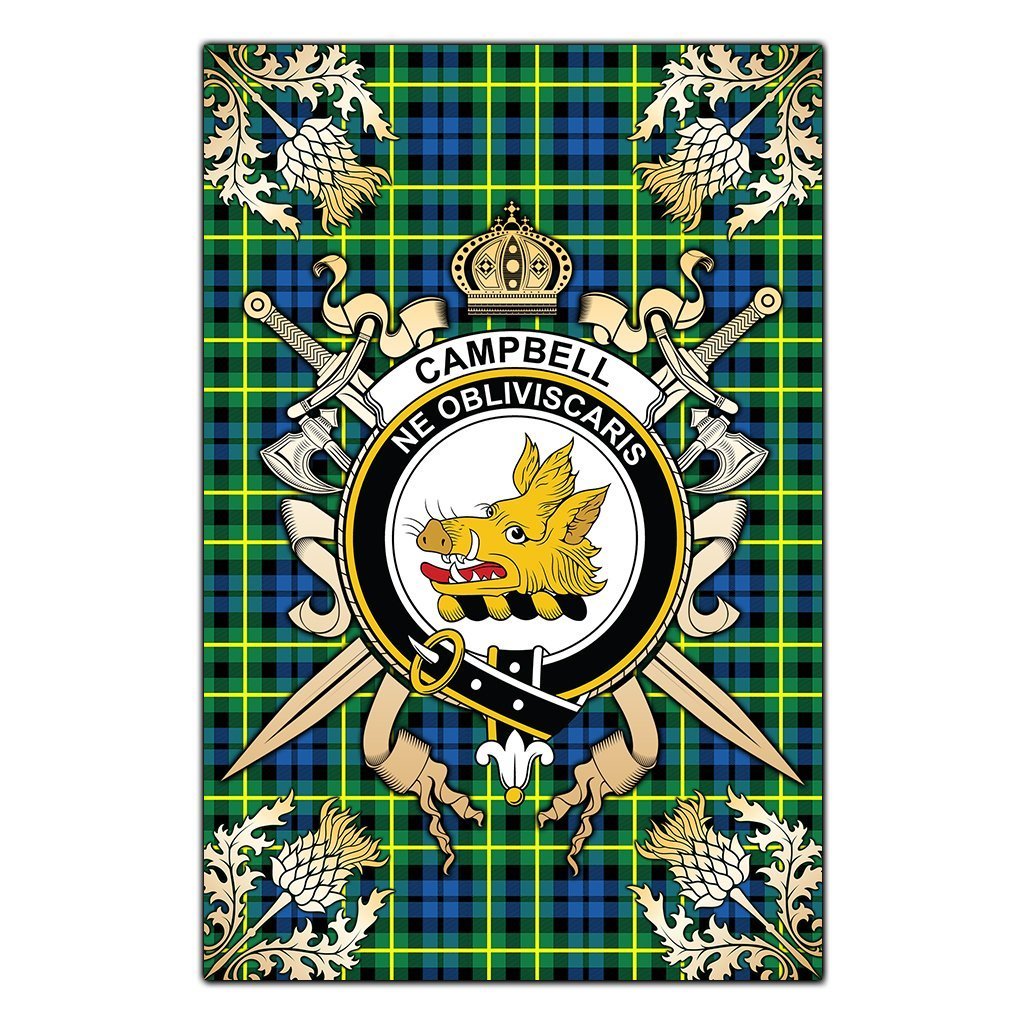 Clan Campbell of Breadalbane Ancient Tartan Crest Black Garden Flag  - Gold Thistle  PJ59 Clan Campbell of Breadalbane Tartan Today   