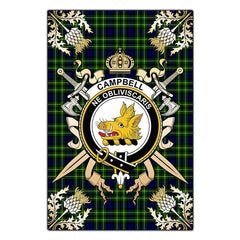 Clan Campbell of Breadalbane Modern Tartan Crest Black Garden Flag  - Gold Thistle  ZI75 Clan Campbell of Breadalbane Tartan Today   