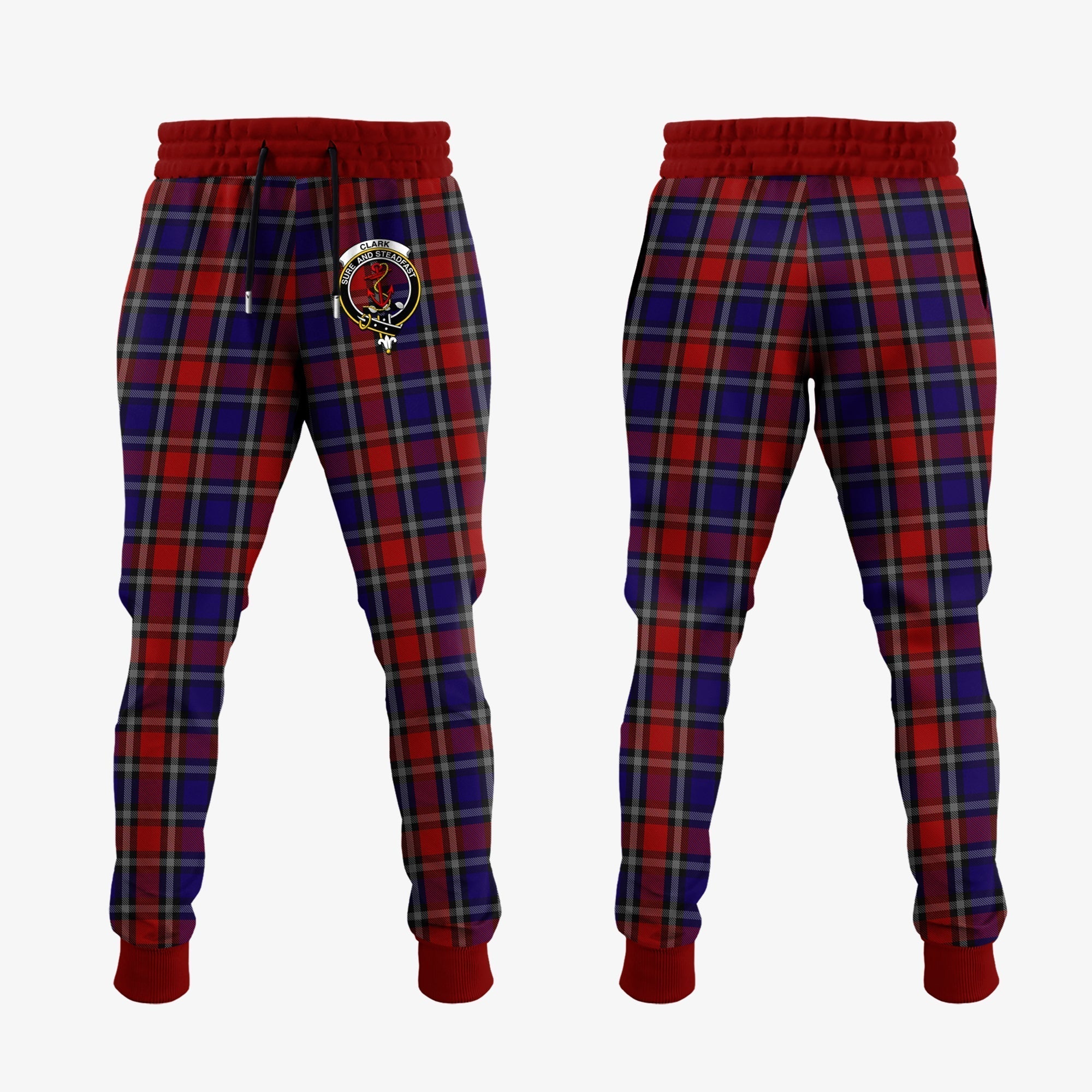 Clan Clark Red Tartan Crest Jogger Sweatpants PE45 Clan Clark Tartan Today   