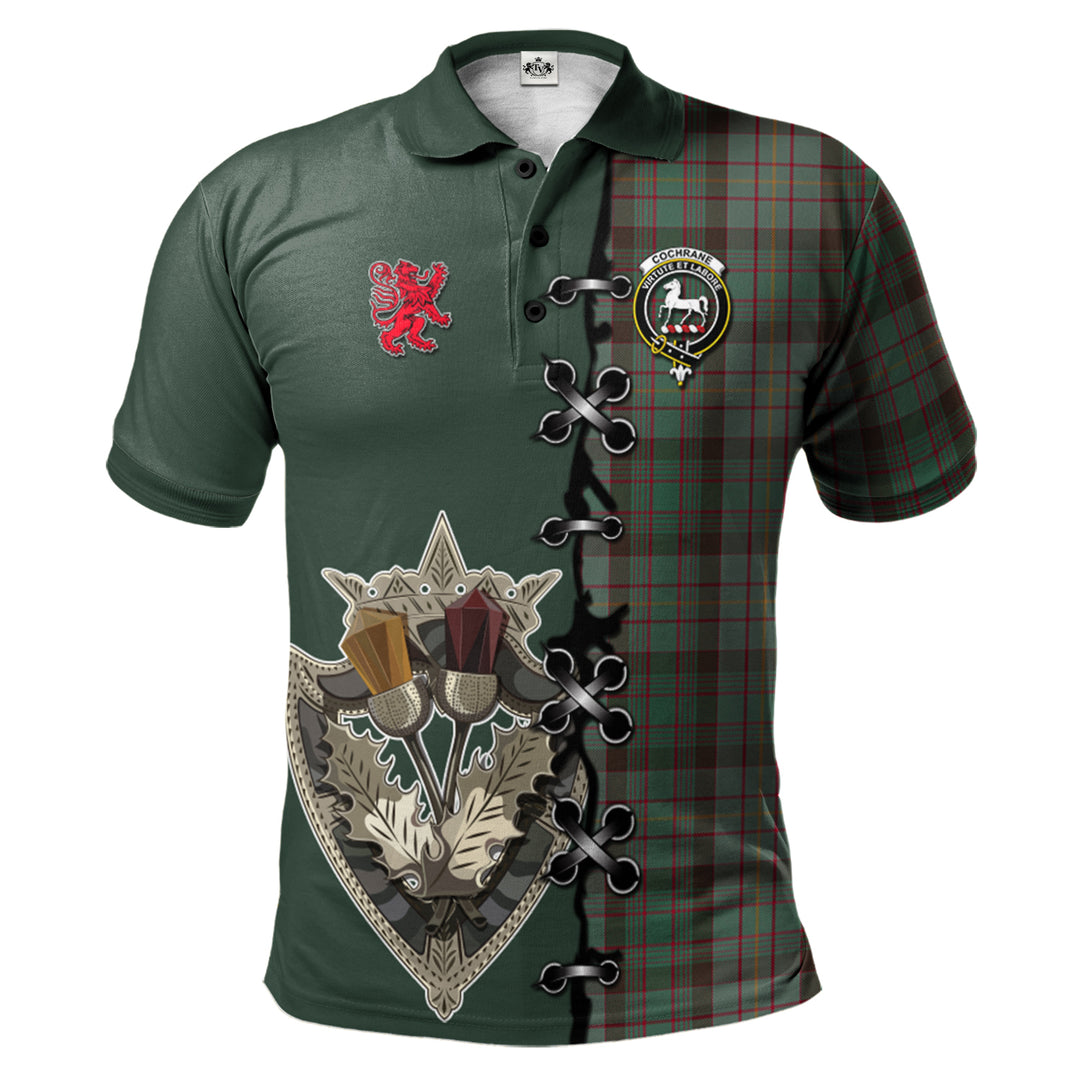 Clan Cochrane Hunting Tartan Polo Shirt - Lion Rampant And Celtic Thistle Style VJ74 Cochrane Hunting Tartan Tartan Polo   