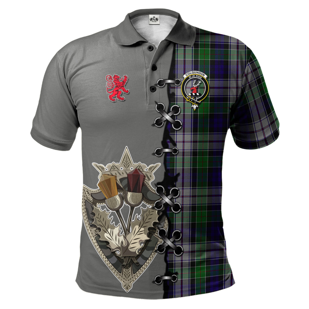 Clan Colquhoun Dress Tartan Polo Shirt - Lion Rampant And Celtic Thistle Style YD29 Colquhoun Dress Tartan Tartan Polo   